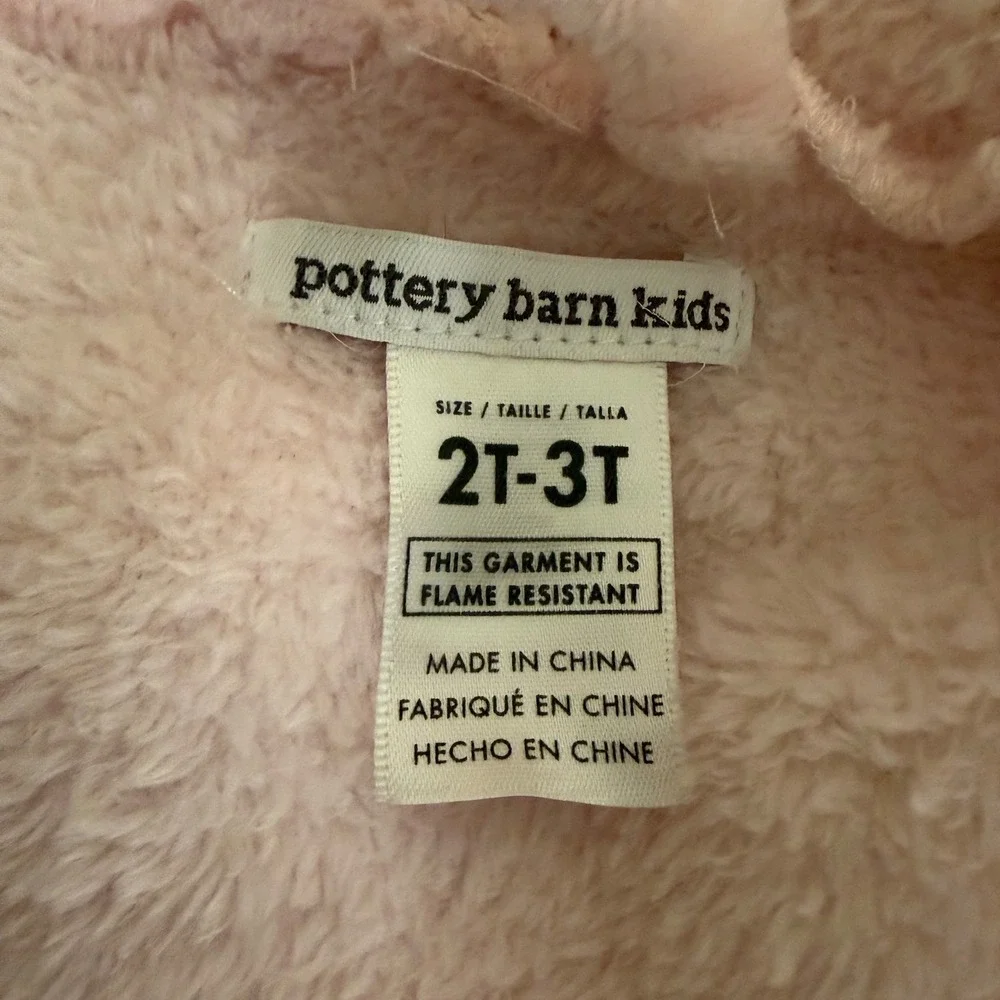 Pottery Barn Kids Pink Cat Hooded Plush Fleece Robe Girls 2T-3T Animal Ears